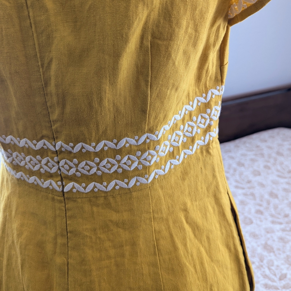 Boden Yellow Laura Linen Shift Dress Short Sleeve Summery Size 6 - Picture 9 of 13